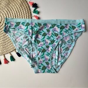 Victoria's Secret Stretch Cotton Bikini Panty Blue Jungle Leaves Small NEW